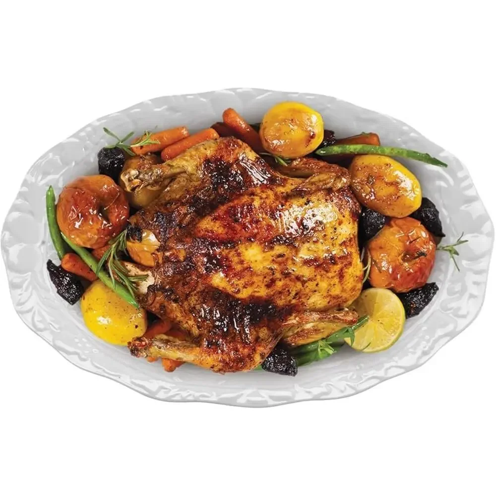 HIC Kitchen Turkey Embossed Serving Platter, Fine White Porcelain, Oversized